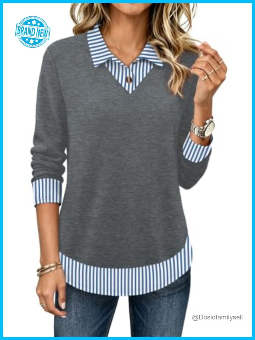 Womens Polo Tunic Top Long Sleeve Polyester Blend Work Blouse